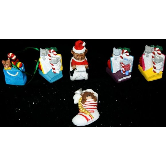 6 Paintable Ceramic Christmas Ornament Painted Bear Santa Presents Mice Books - Picture 1 of 8